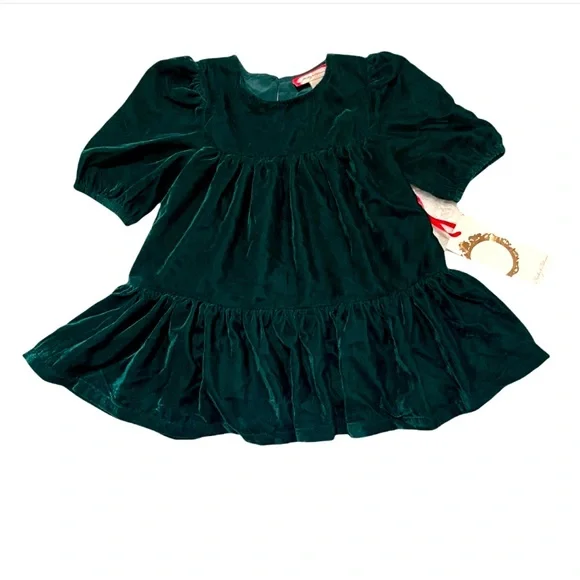 green emerald velvet dress Luli & Me Baby / Toddler Girls Luxe Velvet Float Dress - Lace Collar & Pearls main image 1